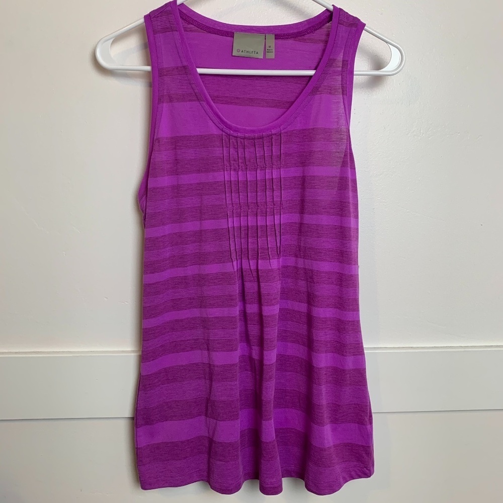 Athleta Purple Striped Pleated Front Tank Top